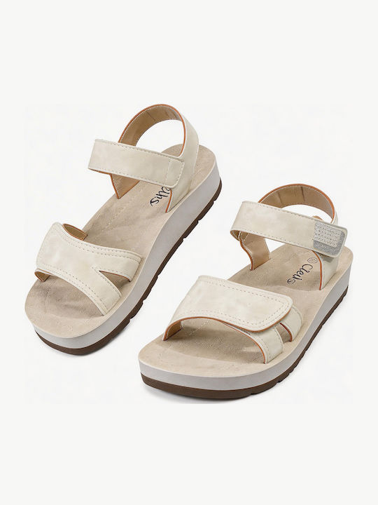 Damen Flache Sandalen Beige