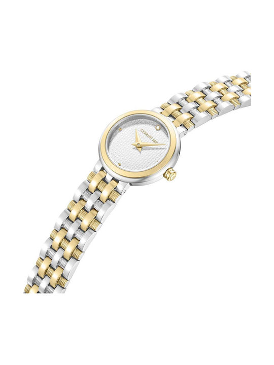 Cerruti Crystals Two Tone Ceas Dama Cu Baterie Cu Brățară Din Metal Argintie