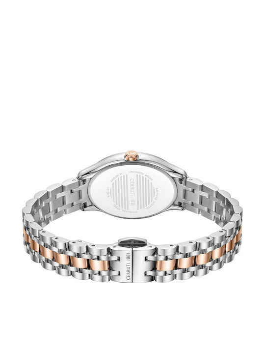 Cerruti Crystals Two Tone Ceas Dama Cu Baterie Și Brățară Din Metal Argintie