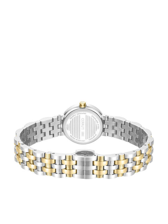 Cerruti Crystals Two Tone Ceas Dama Cu Baterie Cu Brățară Din Metal Argintie