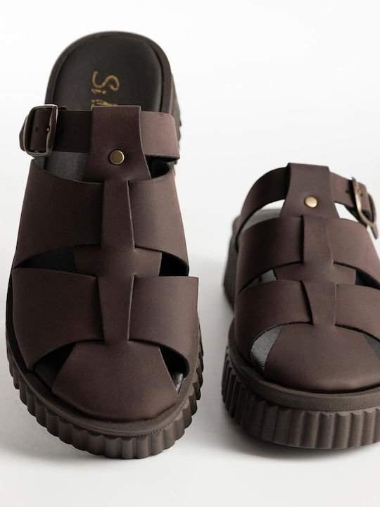 Damen Flatforms Braune Nubuk-Sandalen