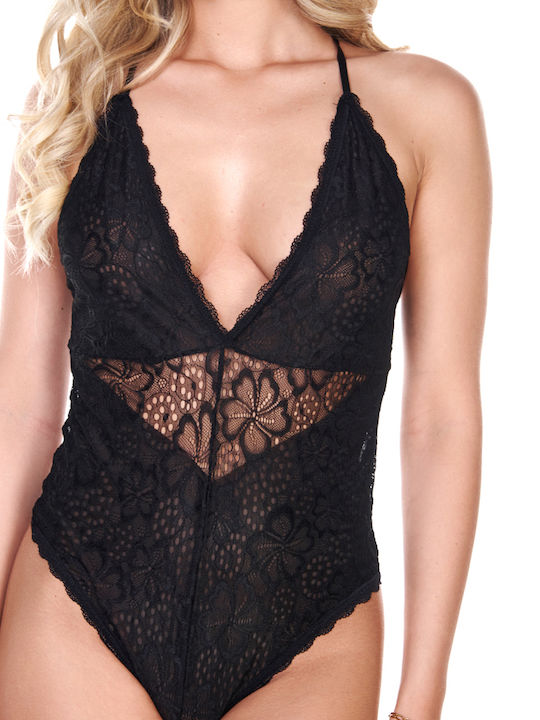 Comfort Damen-Bodysuit mit Spitze Brazil Tiefes Dekolleté Schwarz