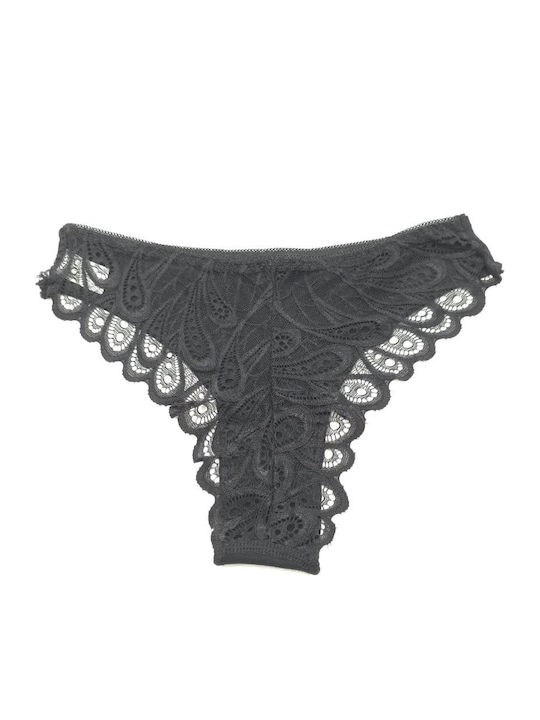 Baumwoll Damen-Slip Brasil mit Spitze Schwarz