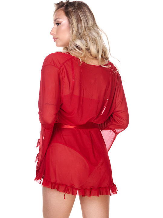 Car Bodysuit Lace Kimono Red