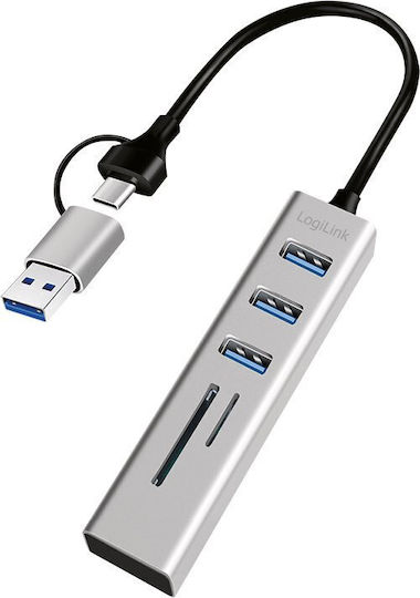 LogiLink Hub USB 3 Porturi USB 3.2 cu Conectare USB-C Gri
