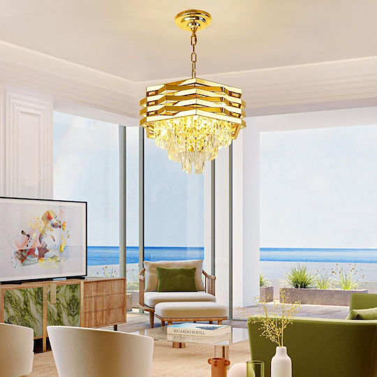 Alista Home Ρυθμιζόμενο Κρεμαστό Φωτιστικό Χρυσό με Κρύσταλλα 30x30εκ.