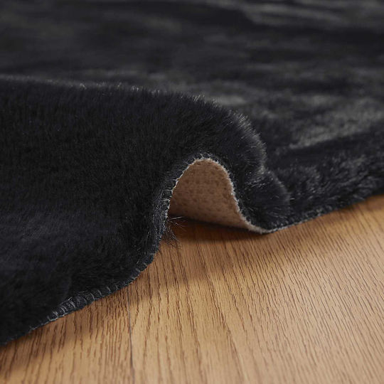 vidaXL Teppich Rechteckig Synthetisch,Polyester/Cotton/Leather Schwarz