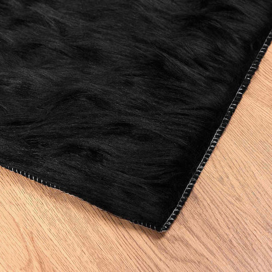 vidaXL Teppich Rechteckig Leder Schwarz