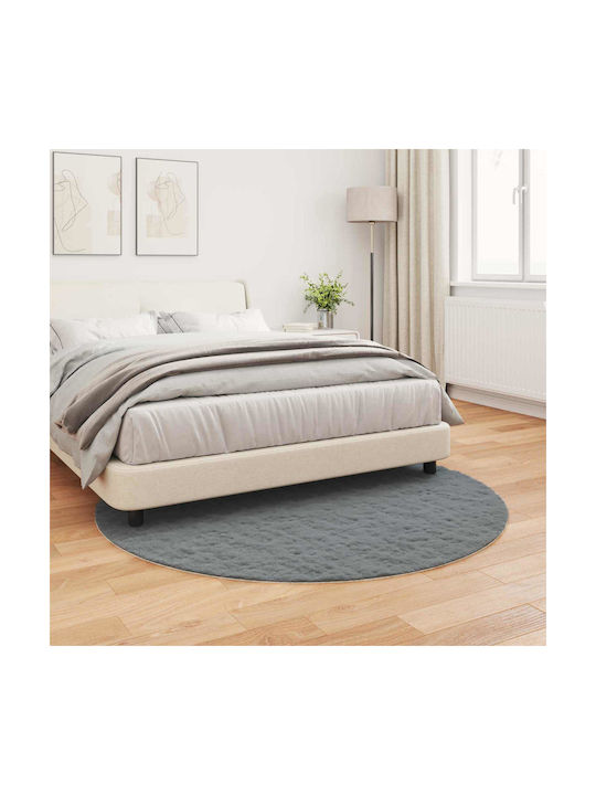 vidaXL Teppich Rund Synthetisch,Polyester/Cotton/Leather Charcoal