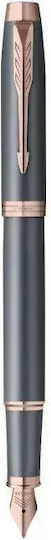 Parker IM Slate PGT Fountain Pen Medium Gray Brass with Pink Ink