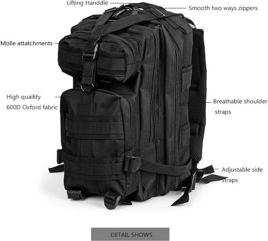 Militärrucksack Schwarz 30lt RZ-B02-Schwarz