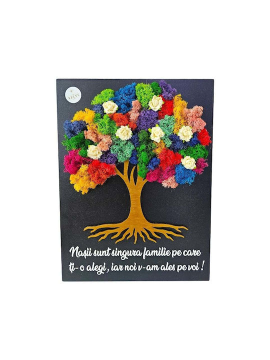 Pictură Decorativă Copacul Vieții Multicolor Licheni Naturali Mesaj Nași 30x40 Cm