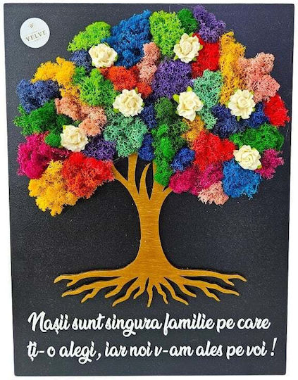 Decorative Painting Tree Life Multicolored Natural Lichens Message Godparents 30x40 Cm