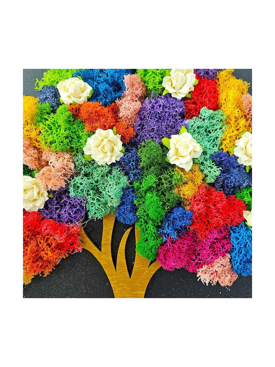 Pictură Decorativă Copacul Vieții Multicolor Licheni Naturali Mesaj Nași 30x40 Cm
