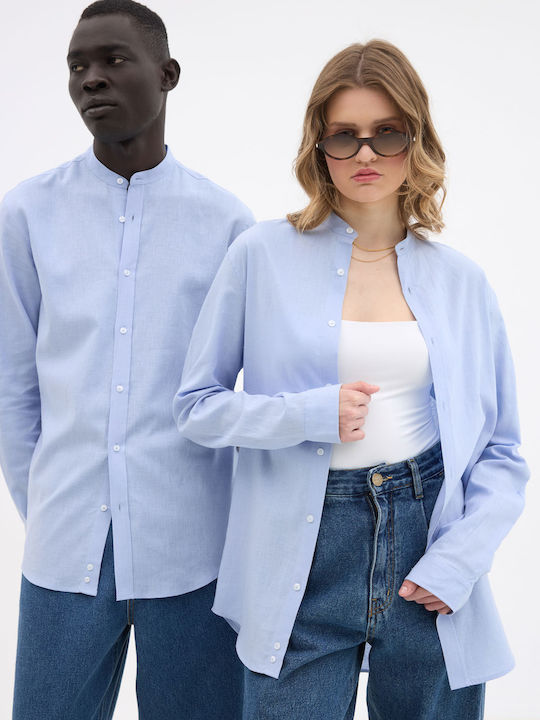 Long Sleeve Linen Shirt Light Blue