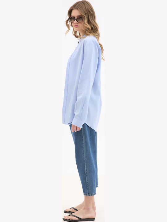 Long Sleeve Linen Shirt Light Blue