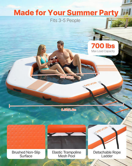Vevor Saltea Gonflabilă Pentru Plajă Cu Mânere Portocalie 260x260cm