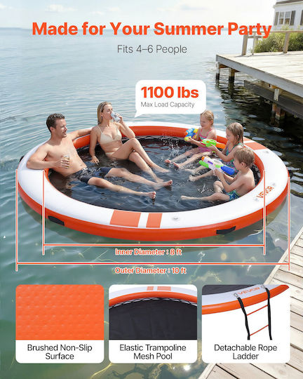 Vevor Saltea Gonflabilă Pentru Plajă Cu Mânere Portocalie 305x15cm