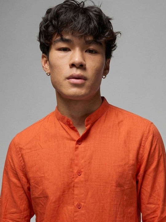 Long Sleeve Linen Shirt Orange