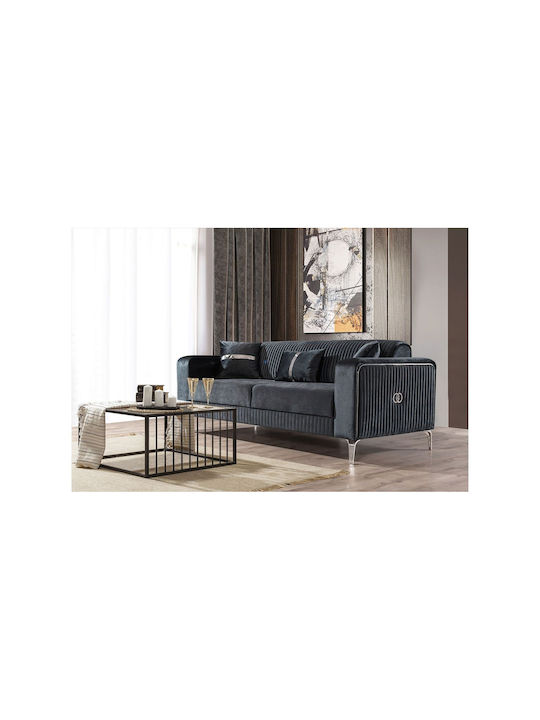 SteweHome Wohnzimmermöbel-Set Prenses 3+3+1 Weiße Beine Anthrazit Creme 225x90x77 cm
