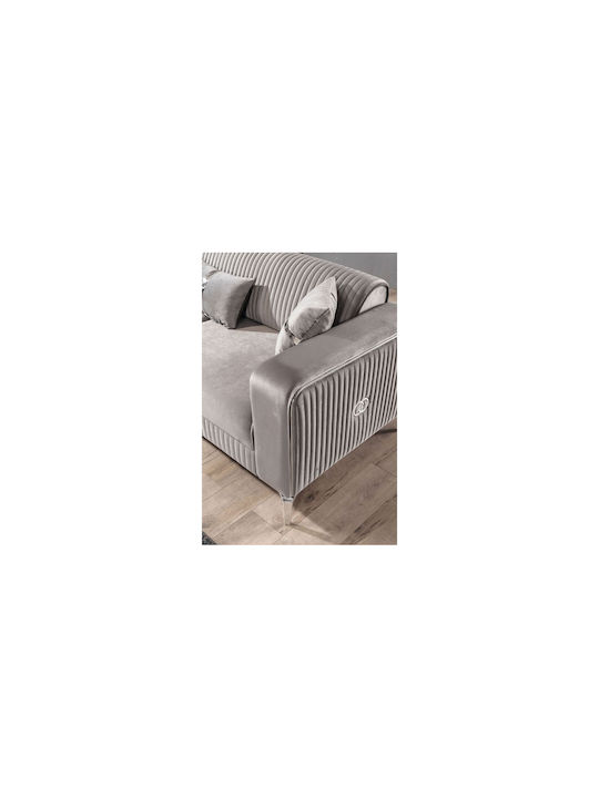 SteweHome Wohnzimmermöbel-Set Prenses 3+3+1 Weiße Beine Anthrazit Creme 225x90x77 cm