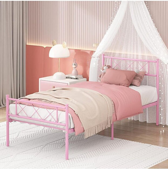 Stewehome Kinderbett Retro Metallisch Mädchen Kinderzimmer Rosa 100x200cm