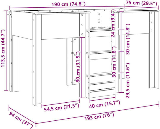Kinderbett Koje Einzeln Grau für Matratze 75x190cm