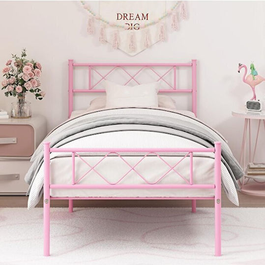 Stewehome Kinderbett Retro Metallisch Mädchen Kinderzimmer Rosa 90×190 cm