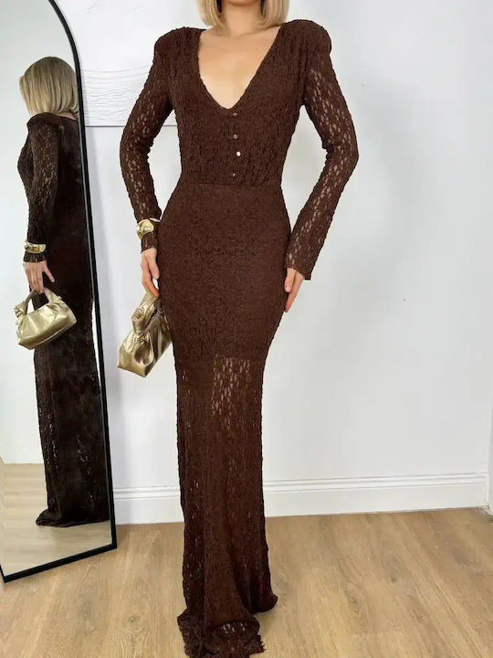 Maxi Abendkleid Mit Spitze Braun