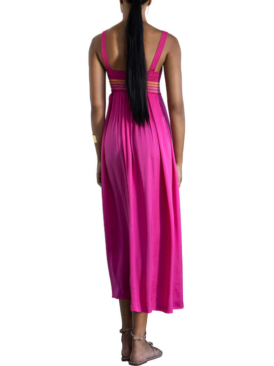 Rochie De Vară Midi De Seară Din Satin Fuchsia