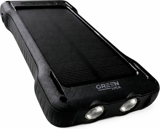 Green Lyca Ηλιακό Power Bank 10000mAh με 2 Θύρες USB-A και Θύρα USB-C Μαύρο