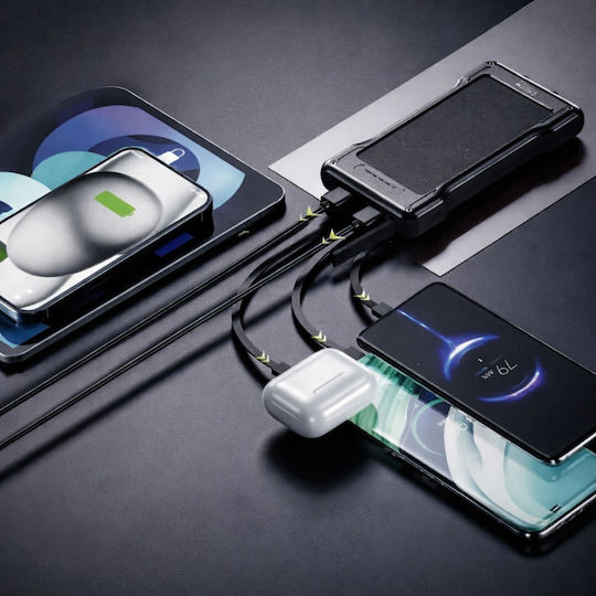 Green Lyca Ηλιακό Power Bank 10000mAh με 2 Θύρες USB-A και Θύρα USB-C Μαύρο