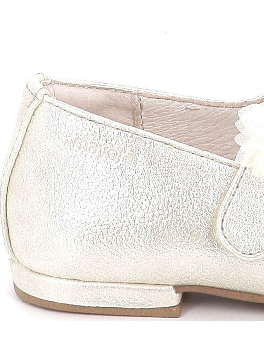 Kids Ballerinas with Hoop & Loop Closure Leather Silver