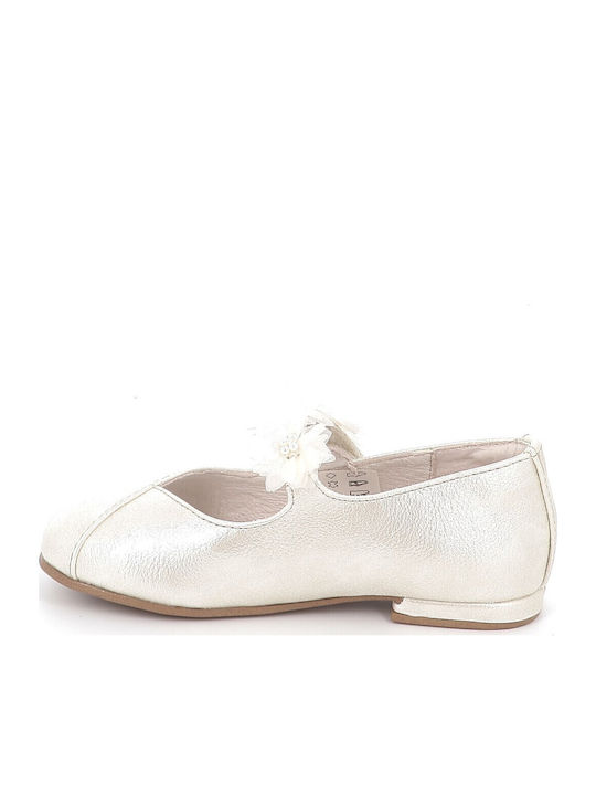 Kids Ballerinas with Hoop & Loop Closure Leather Silver