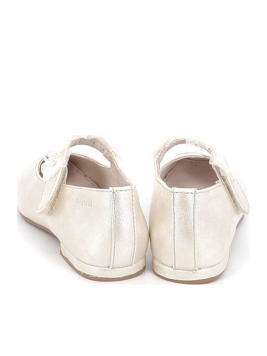 Kids Ballerinas with Hoop & Loop Closure Leather Silver
