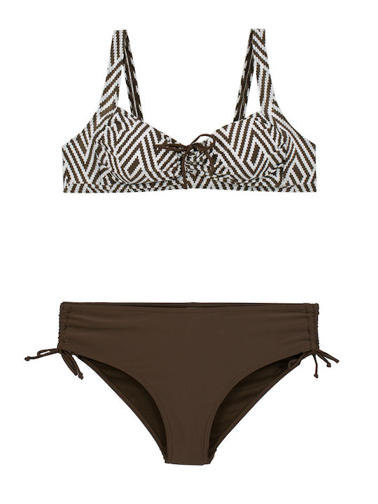 Plus Size Γυναικείο Μαγιό Bikini Χωρίς Μπανέλα Chic Contrast Καφέ-λευκό Plus Size Γυναικείο Μαγιό Bikini Χωρίς Μπανέλα Chic Contrast Καφέ-λευκό