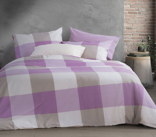 Nef-Nef Homeware Casual Super-Double Bed Sheets Set With Fitted Sheet 160x200+35cm Casual Check Pink 4 Pieces