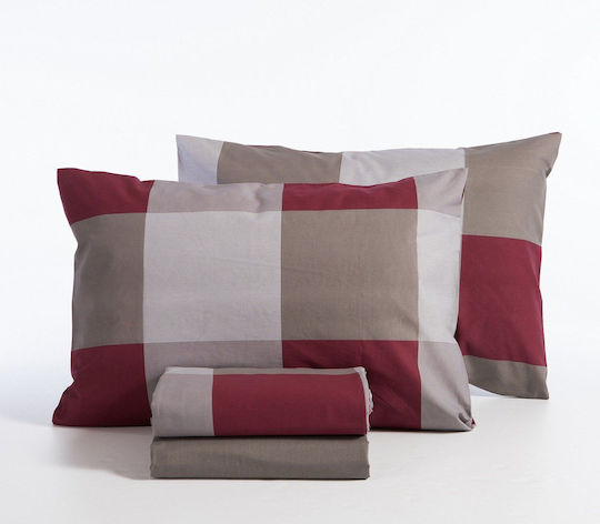 Nef-Nef Homeware Casual Super-Double Bed Sheets Set With Fitted Sheet 160x200+35cm Casual Check Pink 4 Pieces