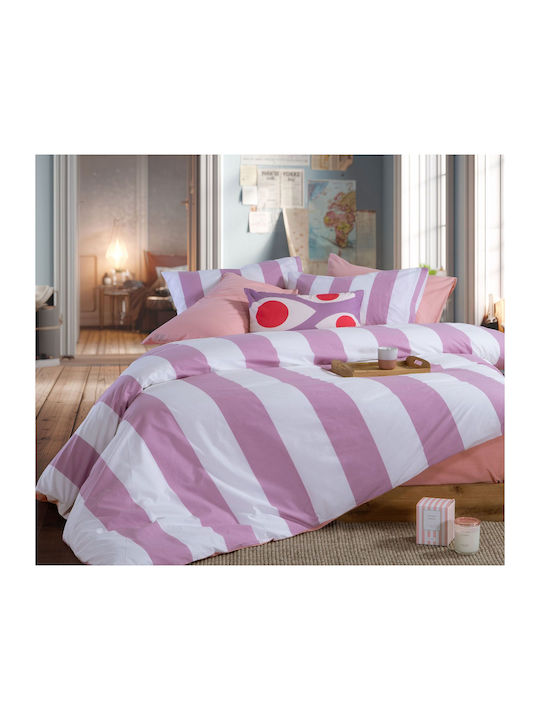 Nef-Nef Homeware Casual Σετ Σεντόνια King Size με Λάστιχο 180x200+35εκ. Mauve (4τμχ)