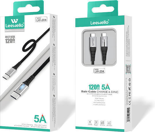 Leewello Lw-204 USB 2.0 Cable USB-C male - USB-C 100W PD Μαύρο 1.2m