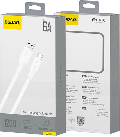 Dudao USB 2.0 Cable USB-C male - USB-A 60W Λευκό 1.2m 304004-195953