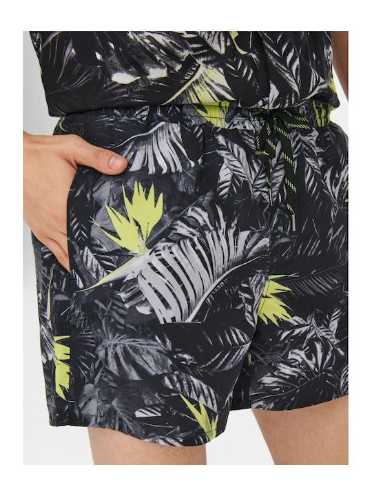 Men's Swimwear Shorts Black and Yellow Floral