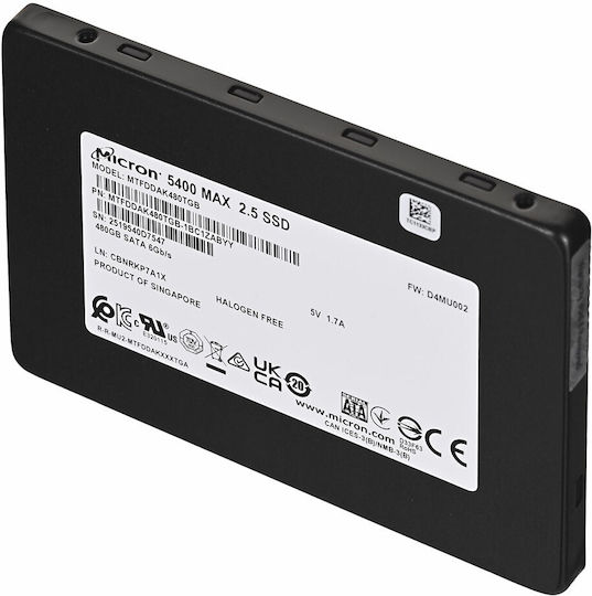 Micron Micron 5400 Max SSD 480GB τύπου 2.5'' με σύνδεση SATA III MTFDDAK480TGB-1BC1ZABYYT