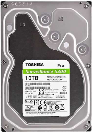 Toshiba S300 Pro Surveillance Bulk 10TB HDD Hard Drive 3.5" SATA III 7200rpm with 512MB Cache for NAS MD10ADA10TV