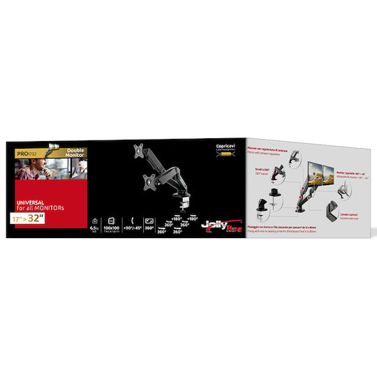 Jollyline PRO-1732/DOUBLE Βάση Γραφείου για 2 Οθόνες έως 32" με Βραχίονα