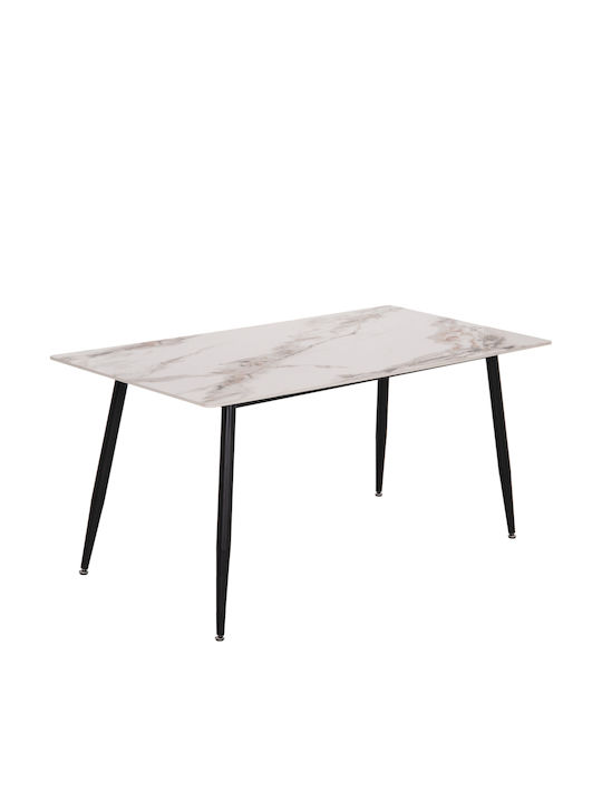Raven Esszimmer- und Küchentisch mit Keramik Oberflächen Weiß/Braun Marmor 160x80x74cm