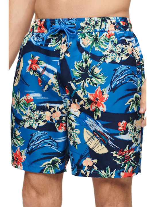 Ovin Hawaiian Men's Swimwear Shorts Blue with Patterns