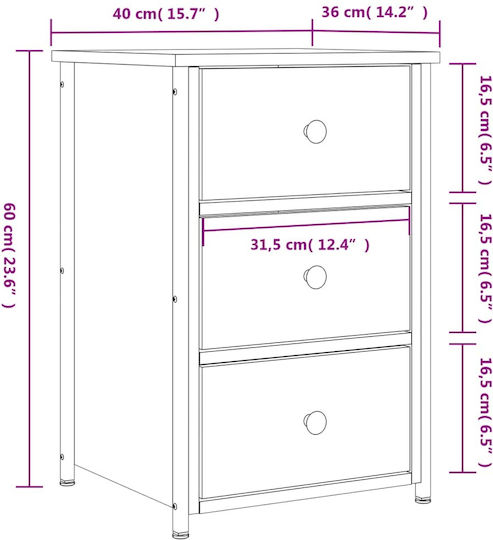 Wooden Bedside Tables With Metal Legs Brown 2 Pieces 40x36x60cm