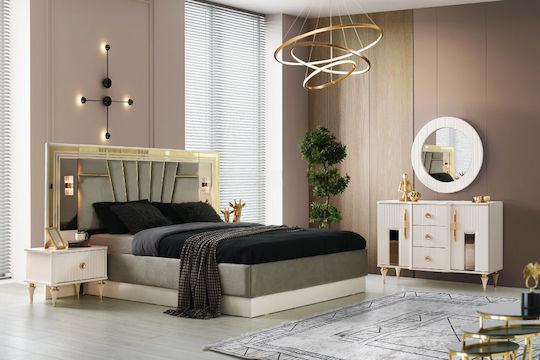 Stewehome Σετ Κρεβατοκάμαρας 5 Τεμ Μοντέλο Πολυτελείας Λευκό Χρυσό 160x200cm Stewehome Σετ Κρεβατοκάμαρας 5 Τεμ Μοντέλο Πολυτελείας Λευκό Χρυσό 160x200cm