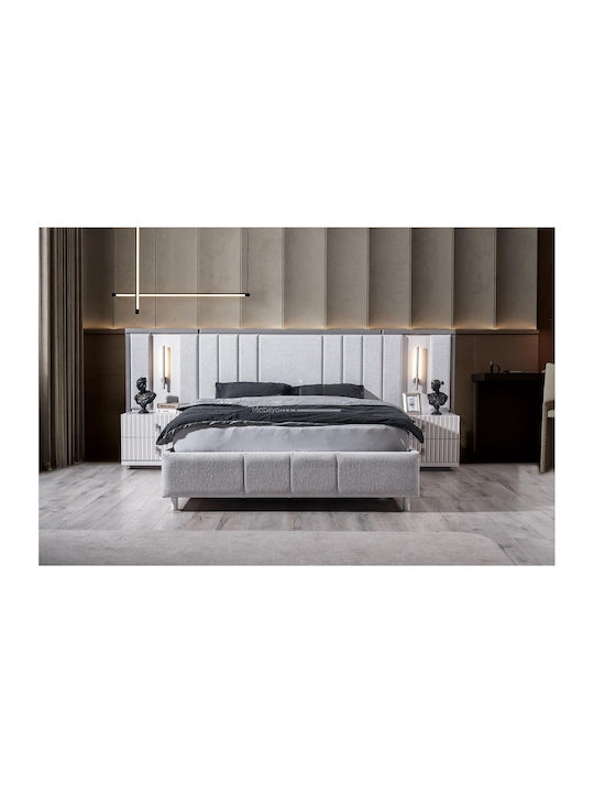Stewehome Set Mobilier Pentru Dormitor Alb Argintiu Lux 7 Bucăți 160x200cm
